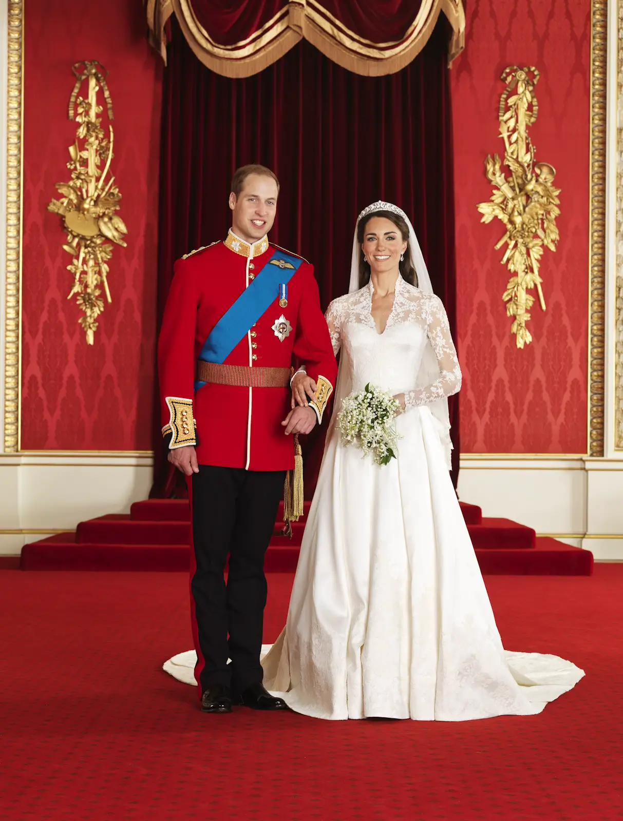 The Royal Wedding at Buckingham Palace on 29th April 2011: The Bride and Groom, TRH The Duke and Duchess of Cambridge in the Throne Room. Picture Credit: Photograph by Hugo Burnand