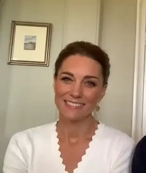 Duchess of Cambridge wore Sandro Cecil Scalloped Cardigan for a video call with ShoutUK