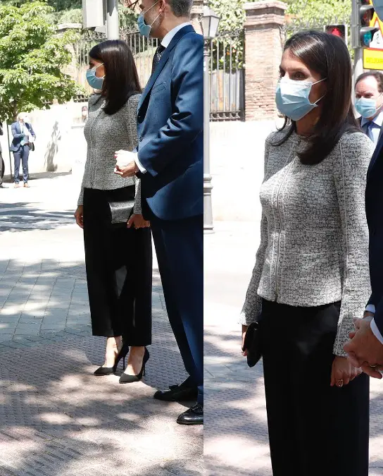 Queen Letizia of Spain wore grey blazer and black trouser to Elcano Royal Institute