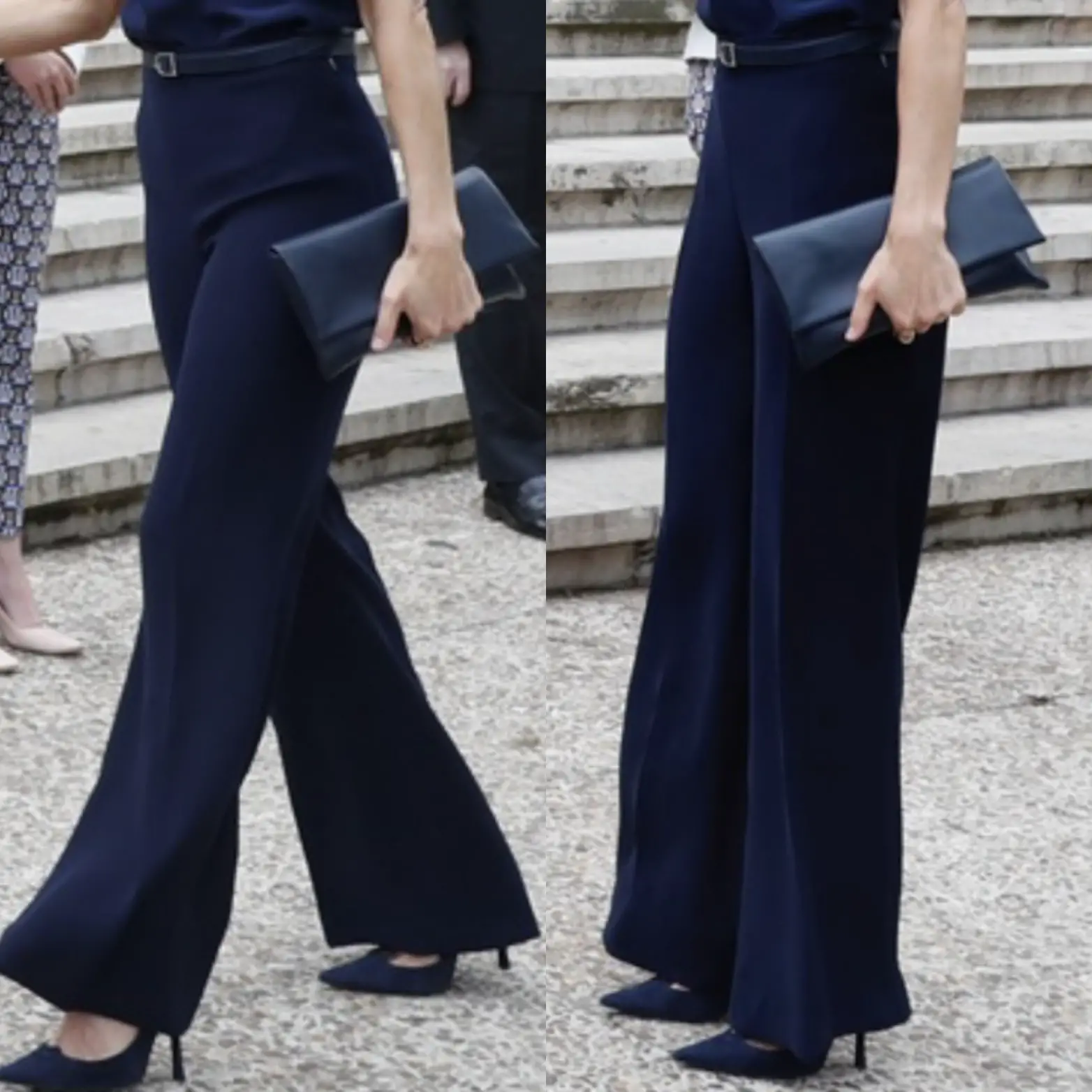 Queen Letizia wore navy wide leg high waister trouser