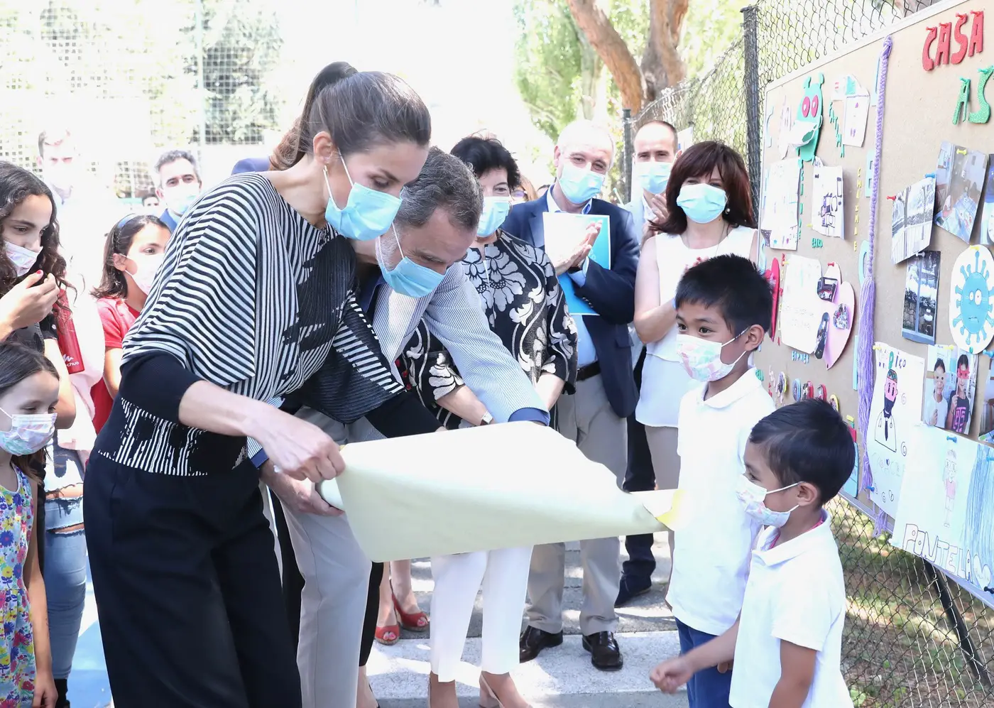 King Felipe and Queen Letizia of Spain during a visit to the SOS Children Village