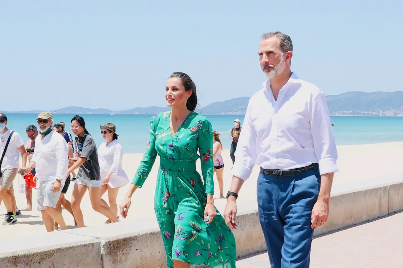 King Felipe and Queen Letizia of Spain toured the Playa del Arenal promenade at S´Arenal beach