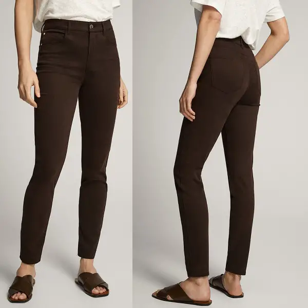 Massimo DuttiChocolate Skinny Fit High Rise Satin Trousers