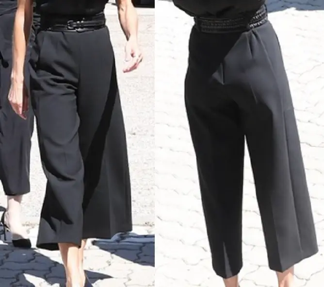 Queen Letizia wore Hugo boss wide-leg black trosuer