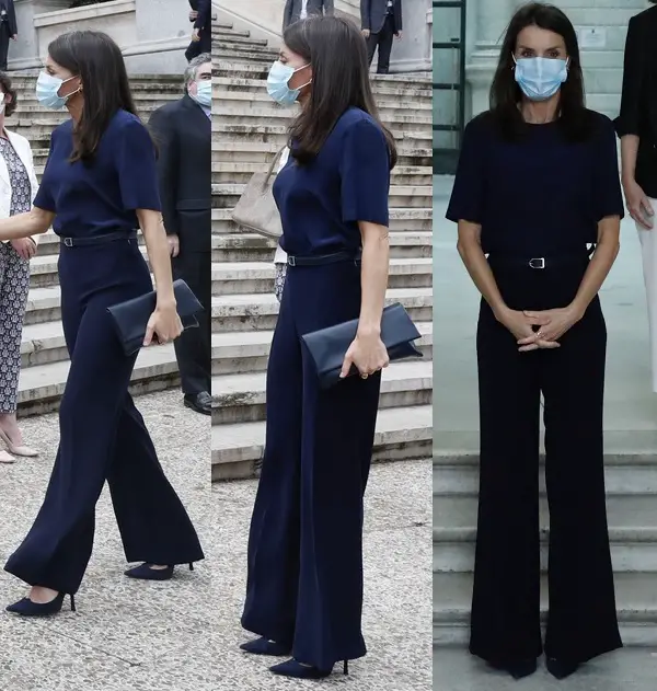 Queen Letizia of Spain in Navy Blue outfit to visit the National Library of Spain