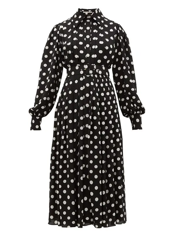 The Duchess of Cambridge wore Emilia Wickstead's Anatola Pleated Polka-Dot Crepe Shirtdress at the launch of Tiny Happy People