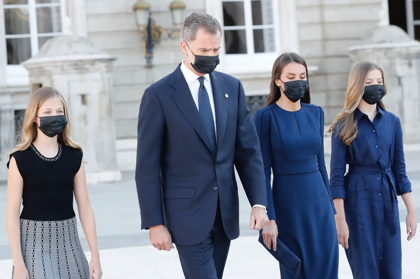 King Felipe and Queen Letizia of Spain with Princess Leonor and Infanta Sofia at the COVID19 victim Ceremony