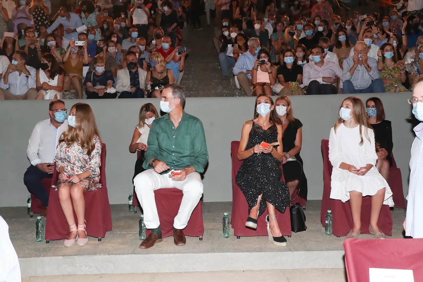 King Felipe and Queen Letizia with their daughters at a performance at the National Museum of Roman Art in Mérida