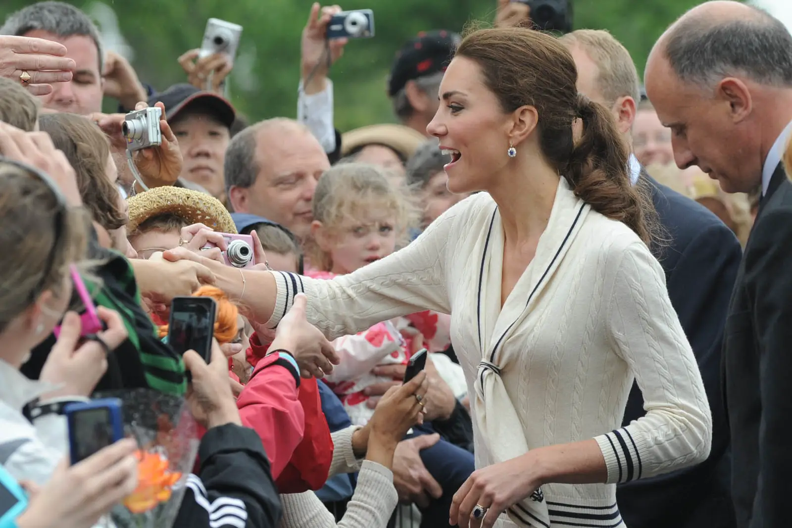 The Duchess of Cambrdige in nautical Alexander McQueen for Prince Edward Island visit