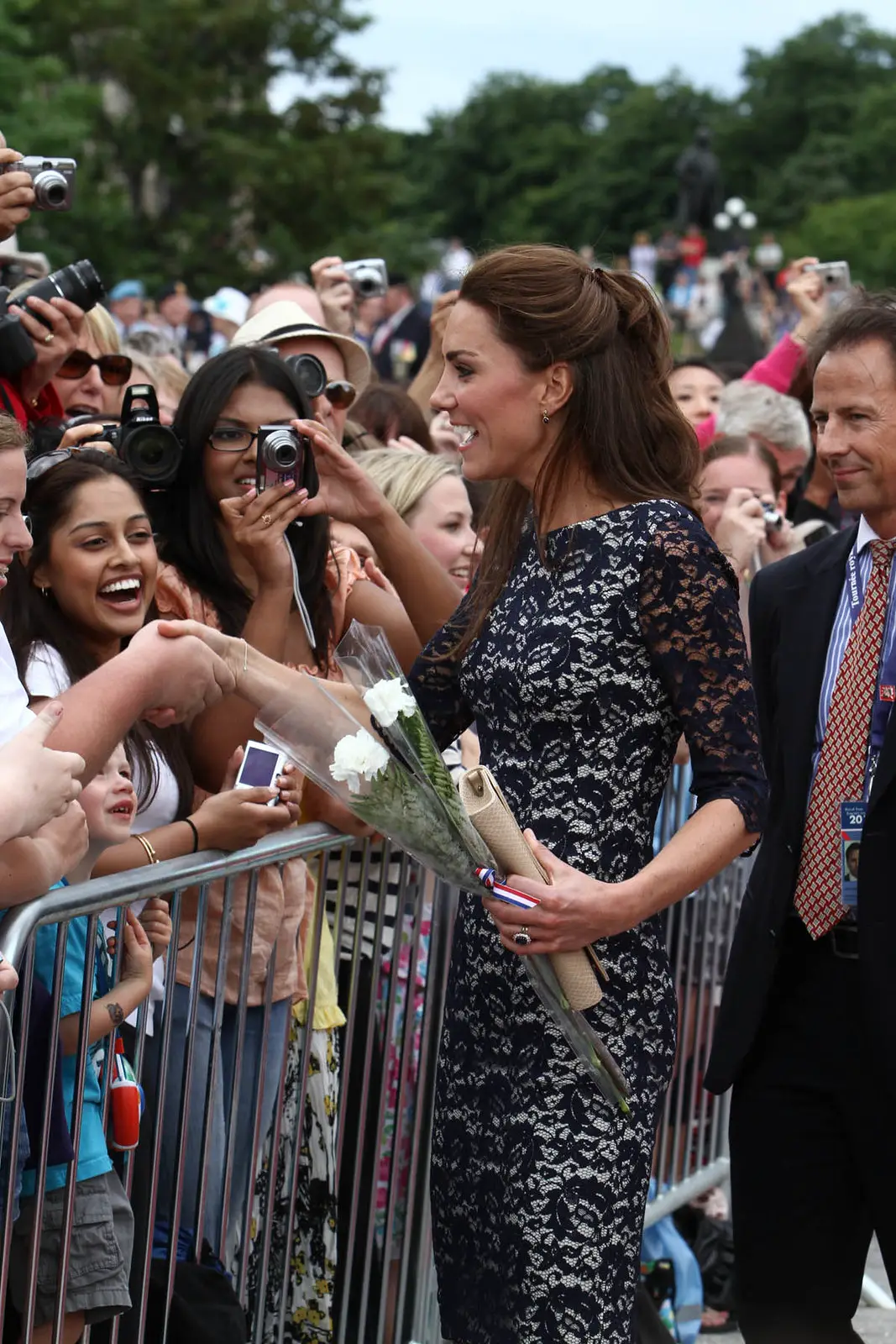 The Duchess of Cambridge in blue erdem for the day one of the royal visit.