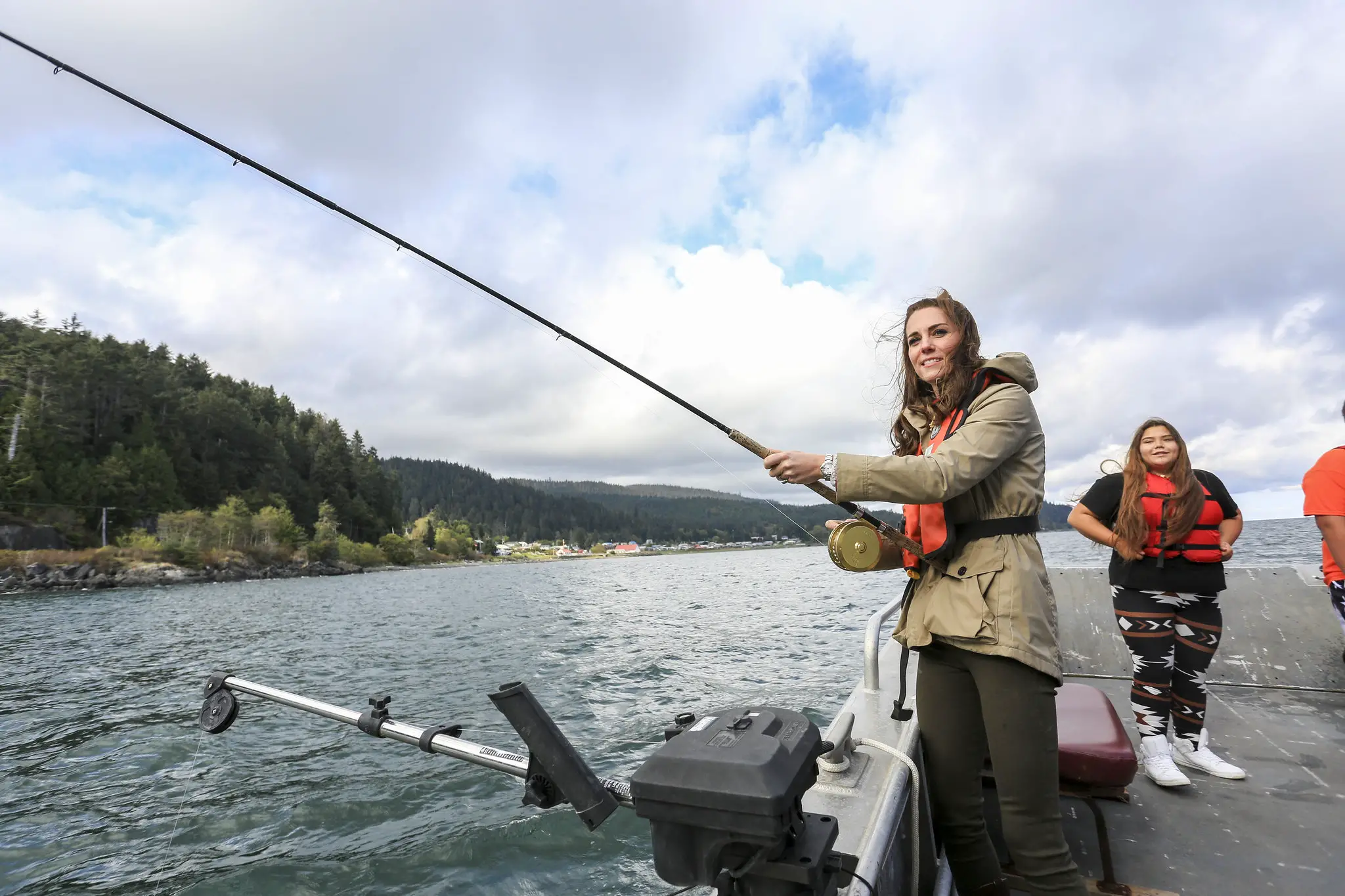 The Duchess of Cambridge fishing on boat