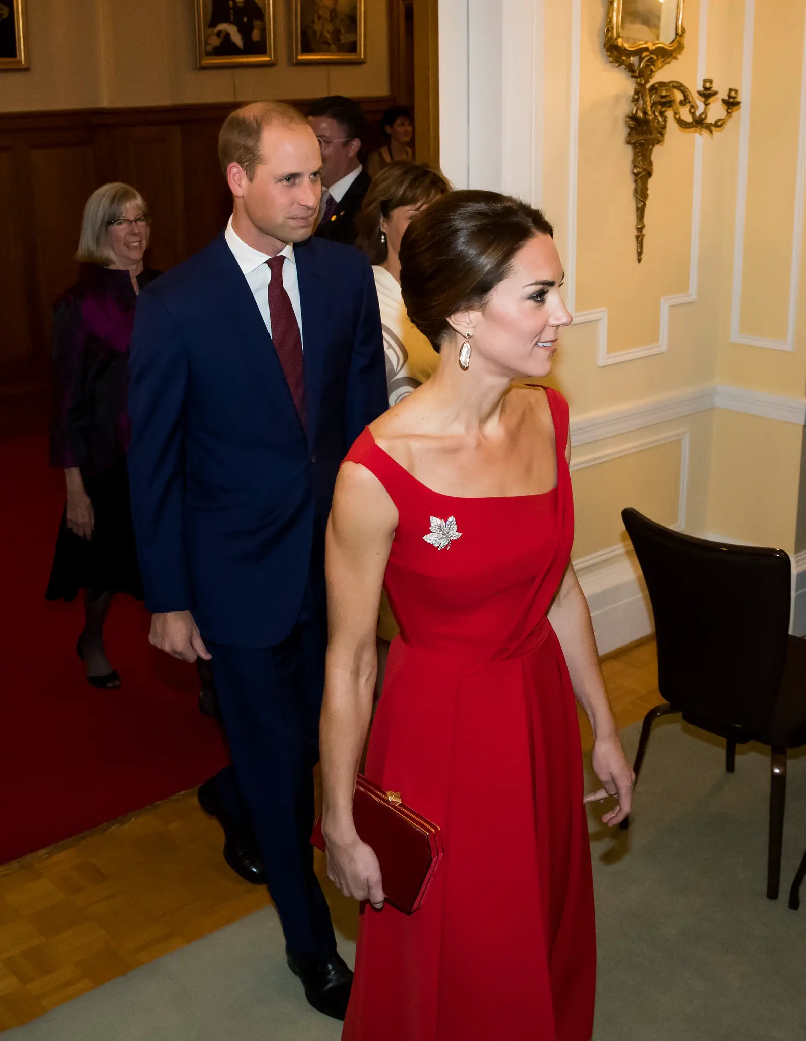 The Duchess of Cambridge looked gorgeous in red Preen by Thornton Bregazzi Finella Satin Midi Dress at the black rod ceremony in canada