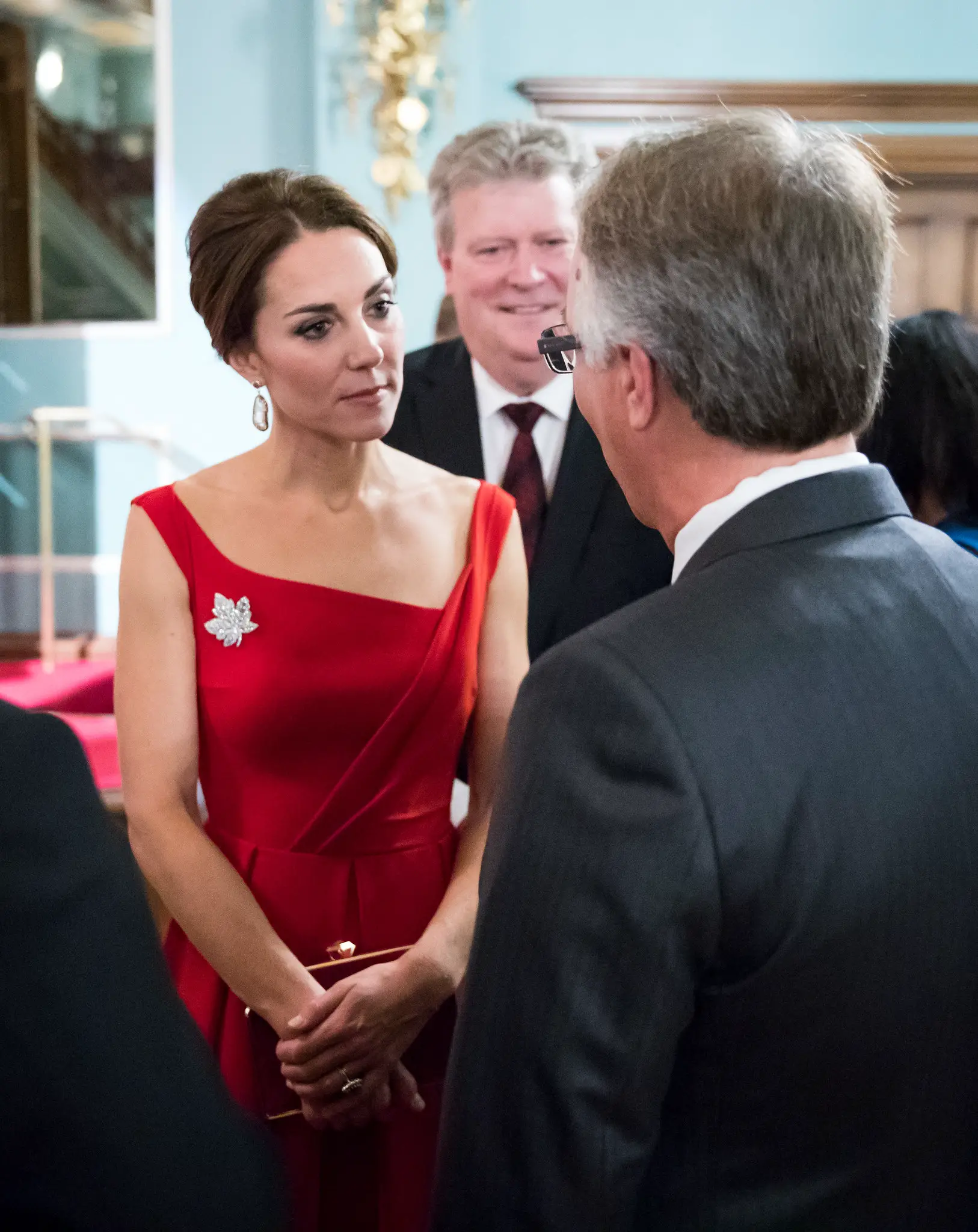The Duchess of Cambridge wore red Preen by Thornton Bregazzi Finella Satin Midi Dress at Black rod ceremony in cnada