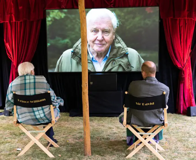 Prince William and Sir David Attenborough at the movie premiere at Kensington Palace