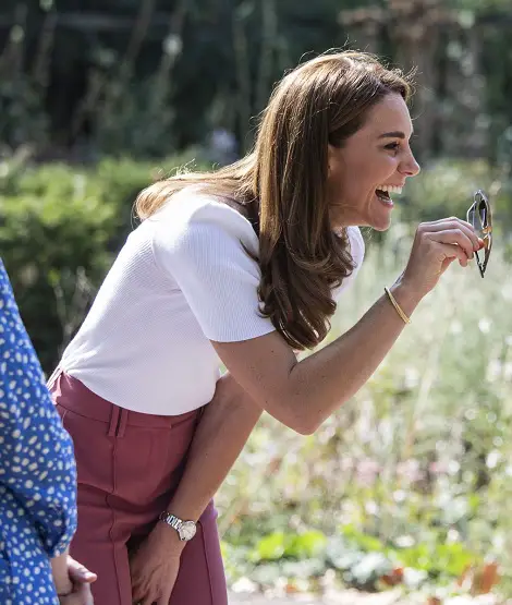 The Duchess of Cambridge in Ralph Lauren top and Marksn and Spencer Trouser for Parent-powered support programme visit