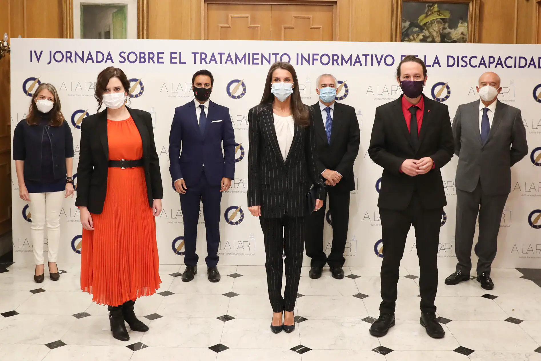 Queen Letizia of Spain in blue Boss Kocani blazer for media conference in Madrid