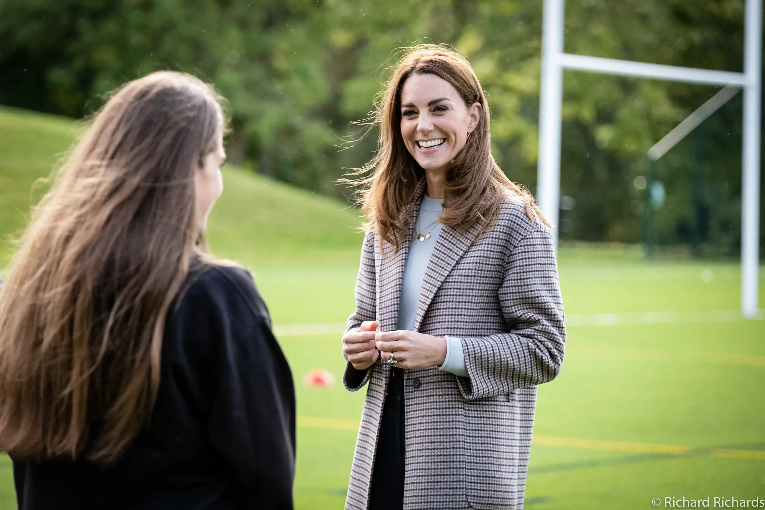 The Duchess of Cambridge wore Massimo Dutti Handcrafted Checked Wool Coat to Derby University