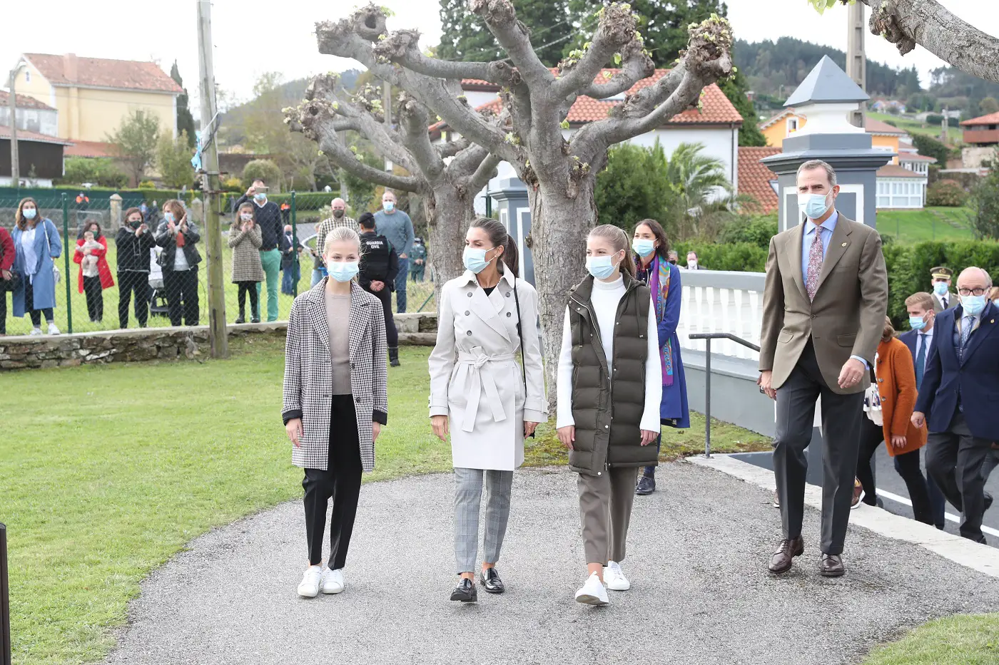 King Felipe and Queen Letizia of Spain during a tour of Somao Exemplary Town of Asturias 2020