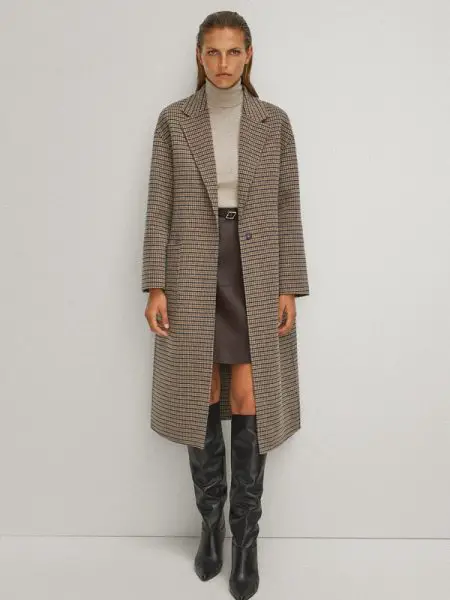 Massimo Dutti Handcrafted Checked Wool Coat