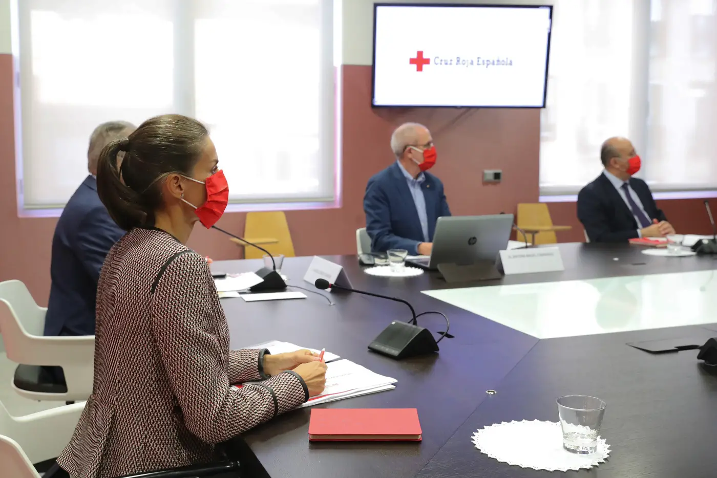 Queen Letizia of Spain in Boss blazer for Spanish Red Cross meeting