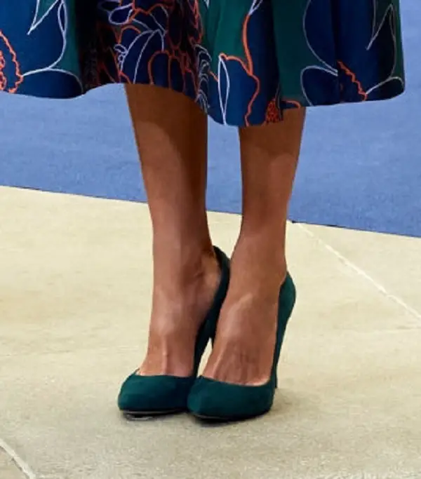 Queen Letizia wore bottle green suede pumps to Princess of Asturias Award winners audience
