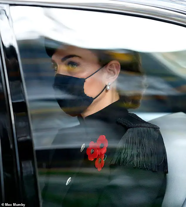 The Duchess of Cambridge wore Amaia Kids Adult Reusable cotton face mask - Black plumetti in November 2020 at the Remembrance Sunday Service.