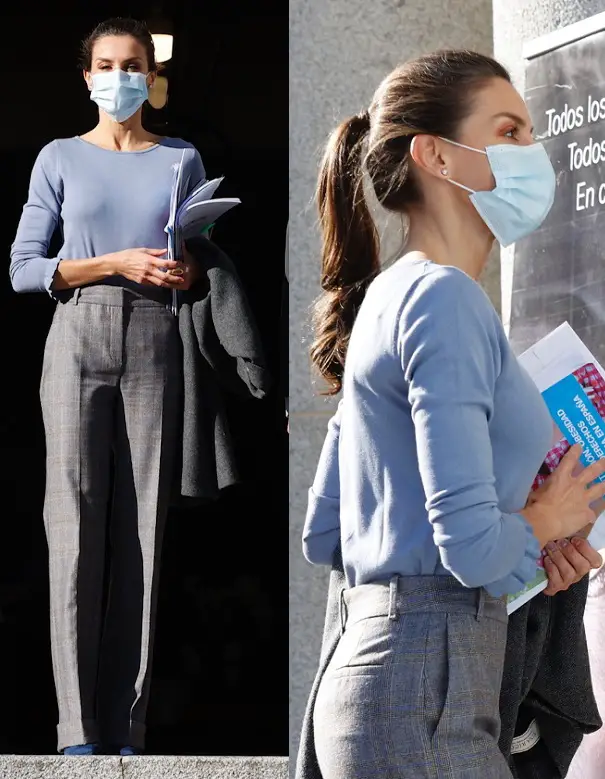 Queen Letizia of Spain in Boss sweater with Massimo Dutti trouser for UNICEF meeting