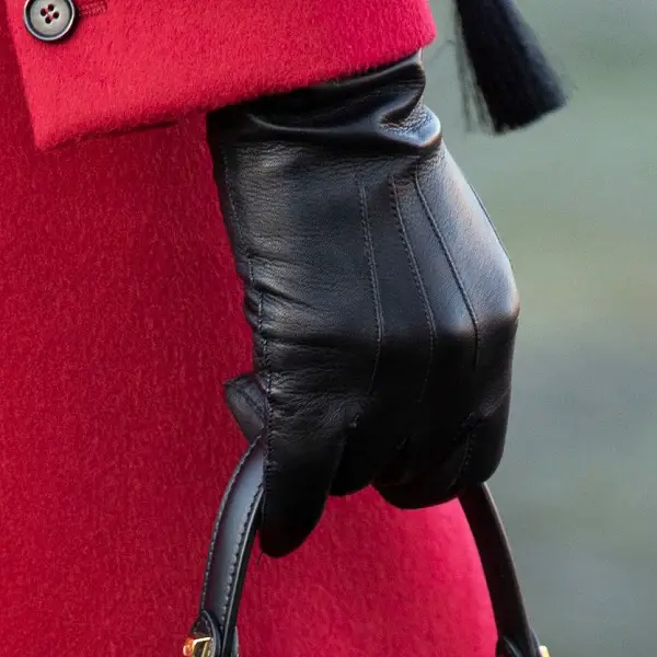The Duchess of Cambridge wore Fownes Brothers Black Leather Gloves during Royal Train Rour in 2020