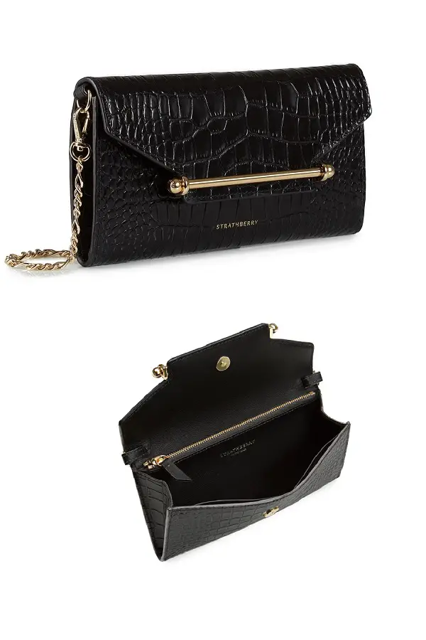 The Duchess of Cambridge carried Strathberry Multrees Chain Embossed Croc Black Wallet