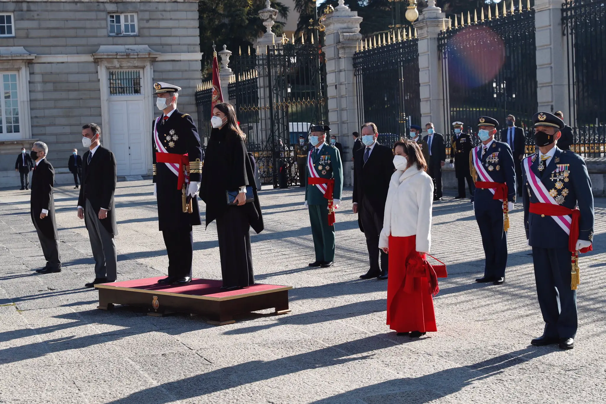 King Felipe and Queen Letizia taking salute at the 2021 Military Easter Parade