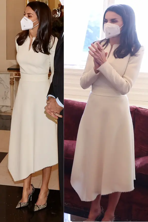 Queen Letizia wore an elegant off-white frayed dettailing dress to present Literature awards