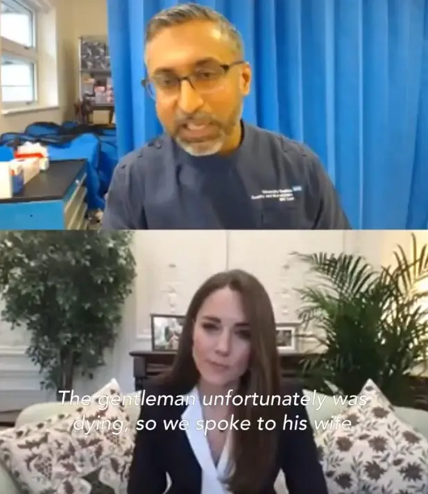The Duchess of Cambridge talking to NHS Nurse during a video call