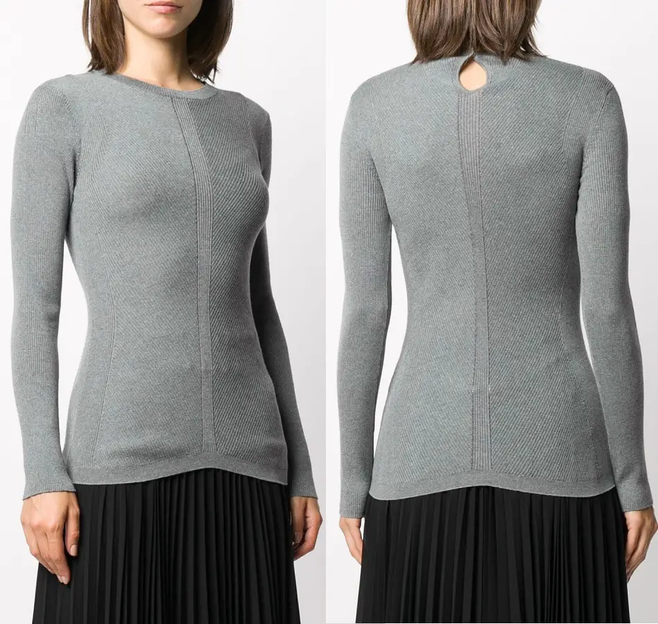 The Duchess of Cambridge wore Alexander McQueen Fine Ribbed Knit Top during a zoom call to the Holocaust Survivors