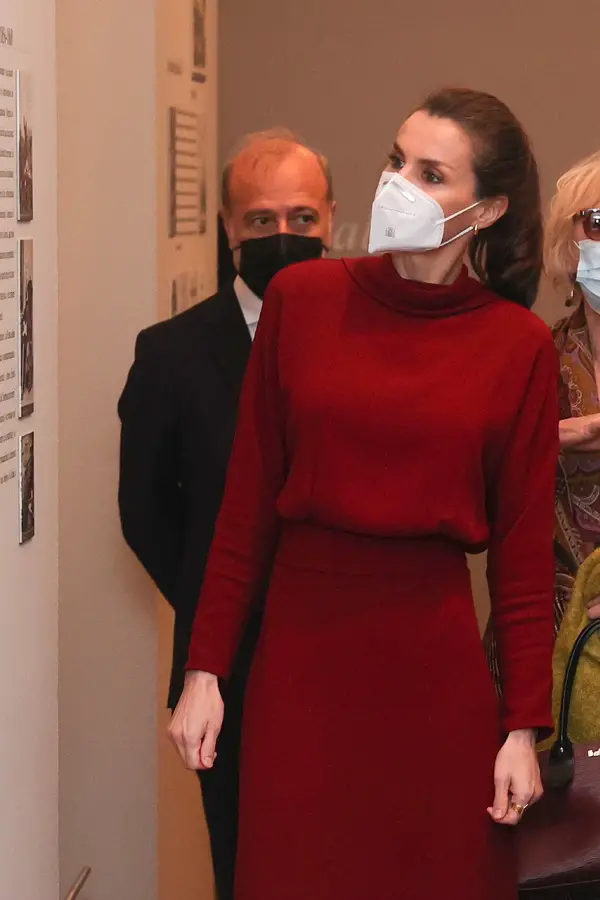 Queen Letizia of Spain in Gorgeous Red for Cultural Exhibition