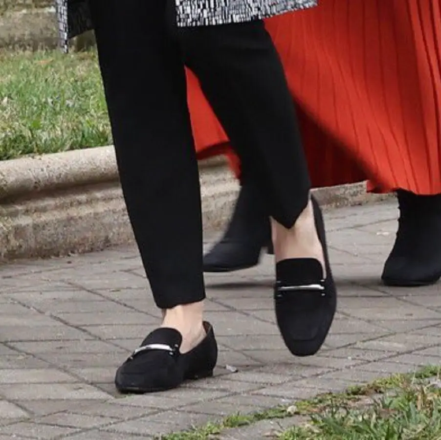 Queen Letizia wore black suede Hugo Boss Lara loafers