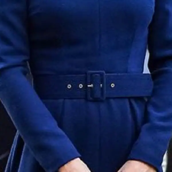 The Duchess of Cambridge topped the dress with her matching Emilia Wickstead Rectangular Buckle Woven Belt