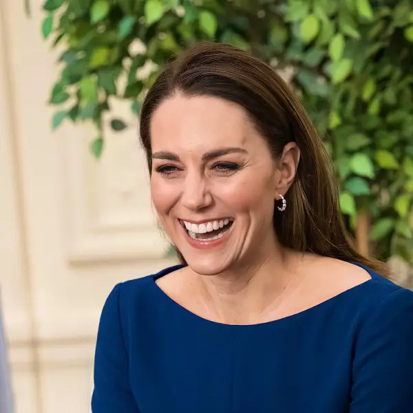 The Duchess of Cambridge paired the dress with a pair of pearl hoops that are still unidentified