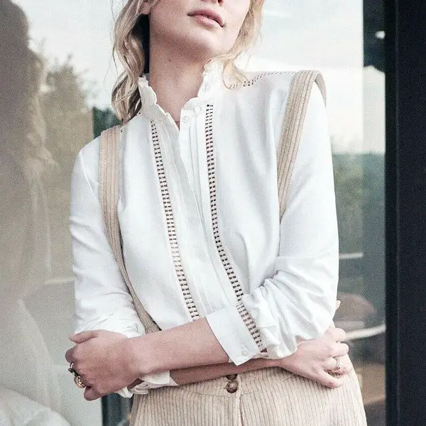 The Duchess of Cambridge wore Sézane ‘Marguerite’ White Ruffle Blouse in June 2019