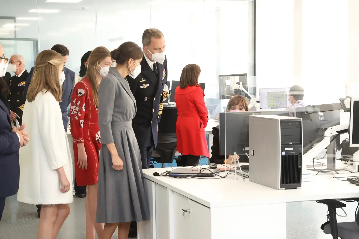 King Felipe and Queen Letizia with their daughters at the launch of Submarine