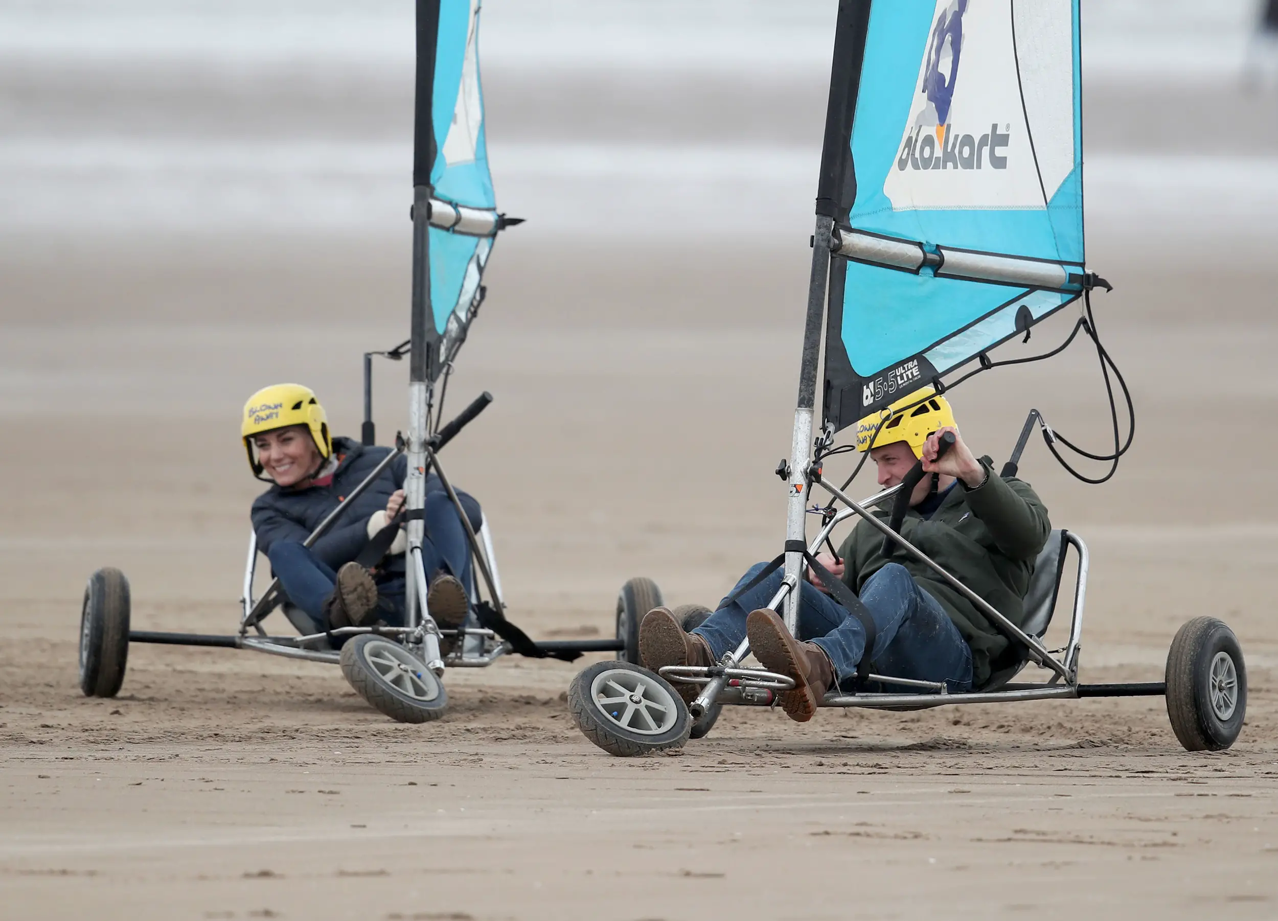 The Earl and Countess of Strathearn, as William and Catherine are styled in Scotland, had a fun start to the day with a land yachting competition on West Sands beach at St Andrews hosted by a local company, Blown Away