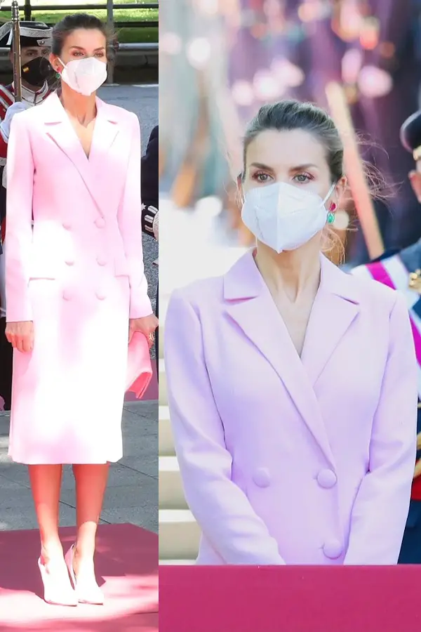 Queen Letizia of Spain debuted a pink coat for Armed forces day