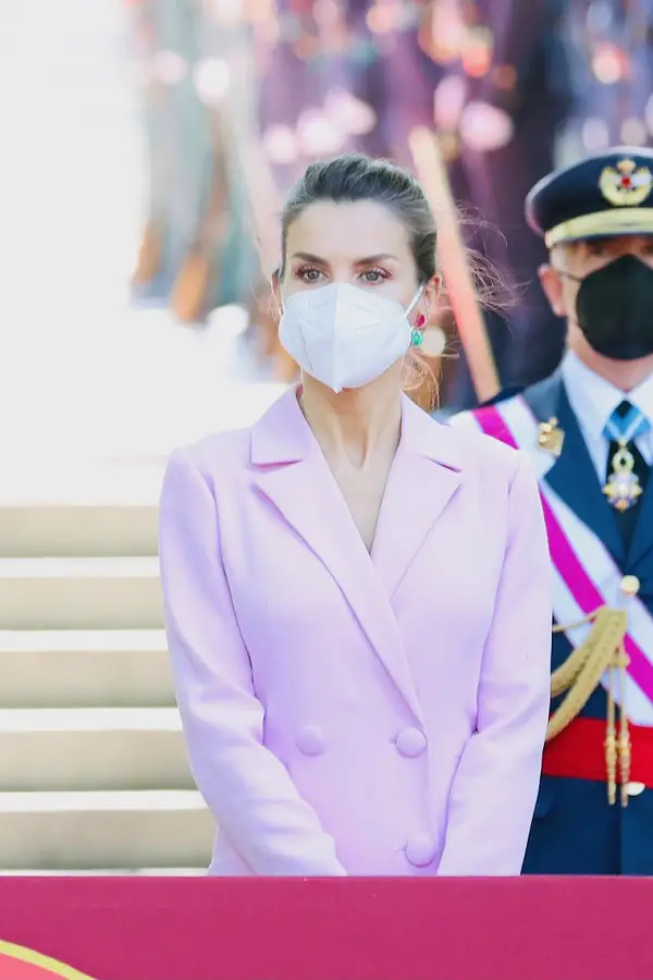 Queen Letizia of Spain in pink for Armed Forces day
