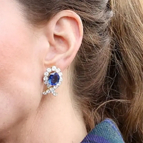 The Duchess of Cambridge wore Queen's Dubai Looped Sapphire Demi-Parure earrings