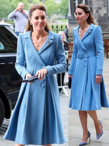 The Duchess of Cambridge wore Blue Catherine Walker Coat Dress in Scotland