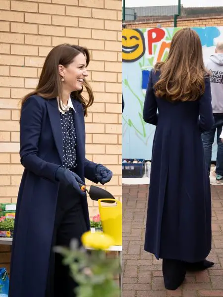 The Duchess of Cambridge wore navy Catherine Walker coat in West Midlands