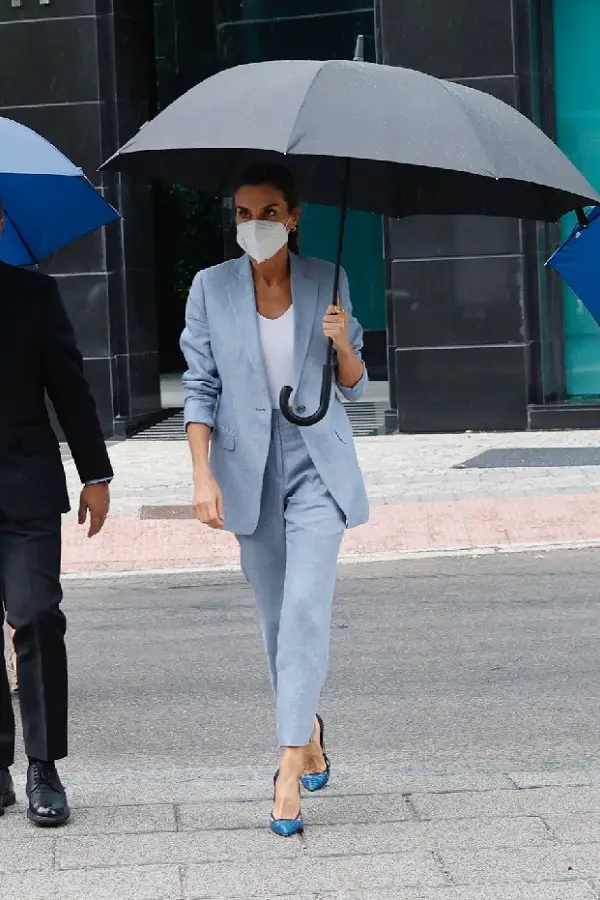 Queen Letizia of Spain in Blue adolfo Dominguez Suit