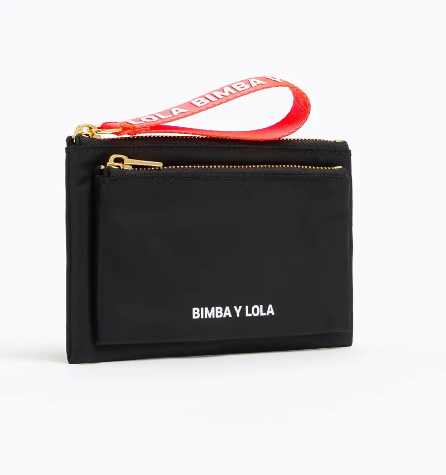 Queen Letizia carried Bimba y Lola Black Nylon Double Wallet Clutch