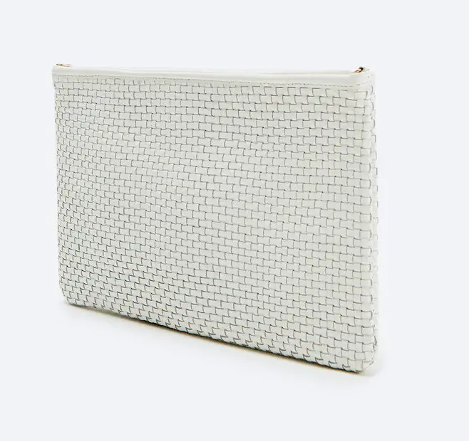 Queen Letizia carried Uterque White Woven Leather Crossbody Clutch