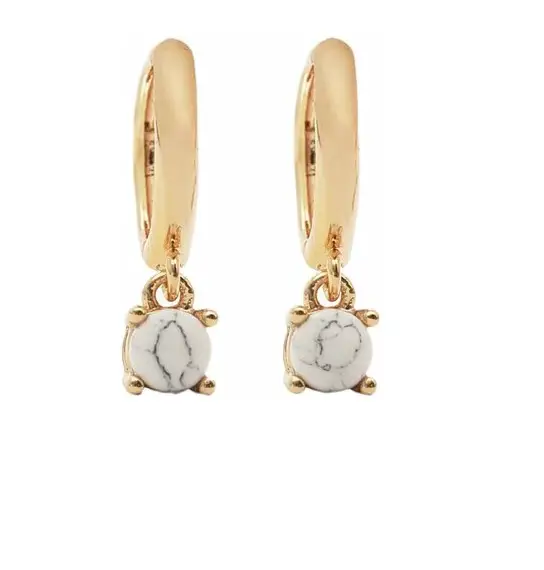Queen Letizia of Spain wore Massimo Dutti Gold Plated Howlite Hoop Earrings