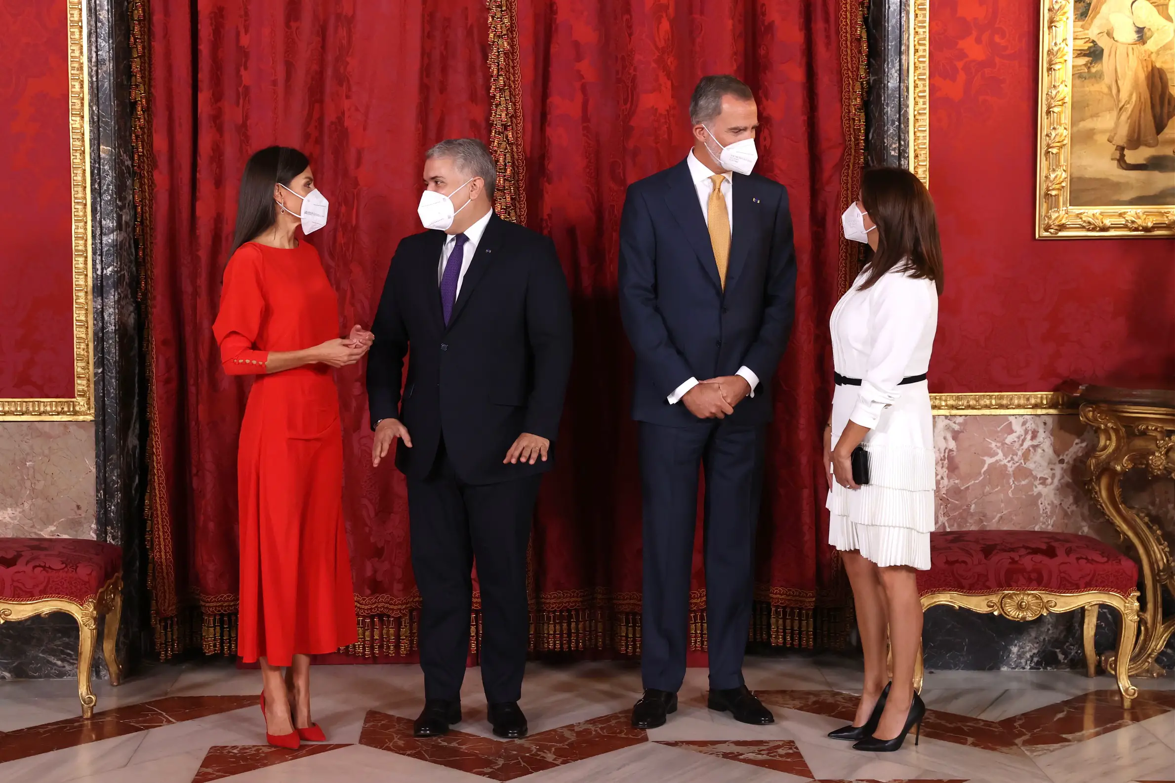 Queen Letizia in Red for Lunch with Columbian President and First Lady
